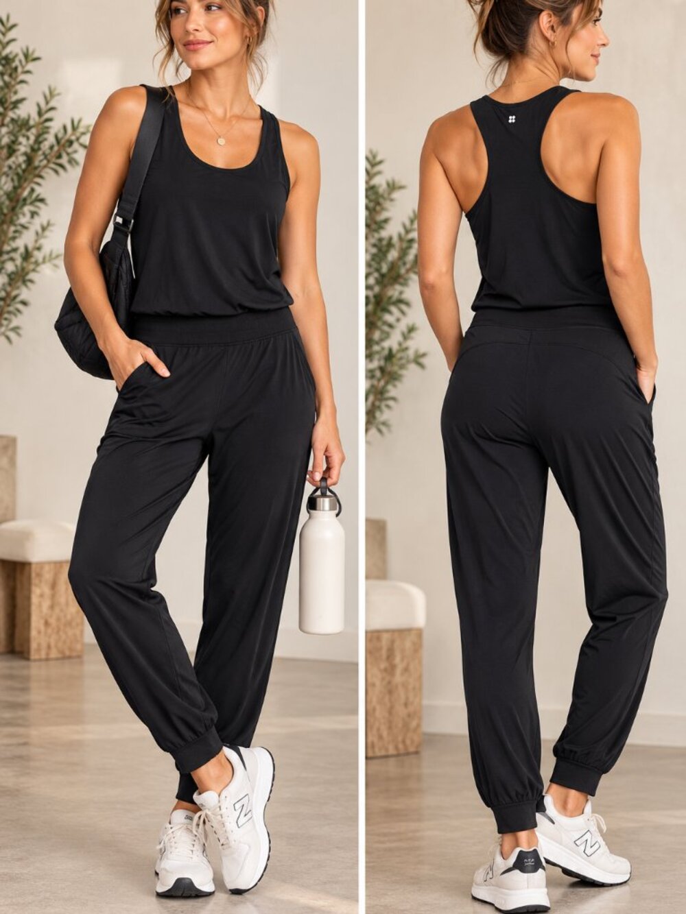 Sweaty Betty Gary Jumpsuit Black Racerback Jogger Athleisure Size S
